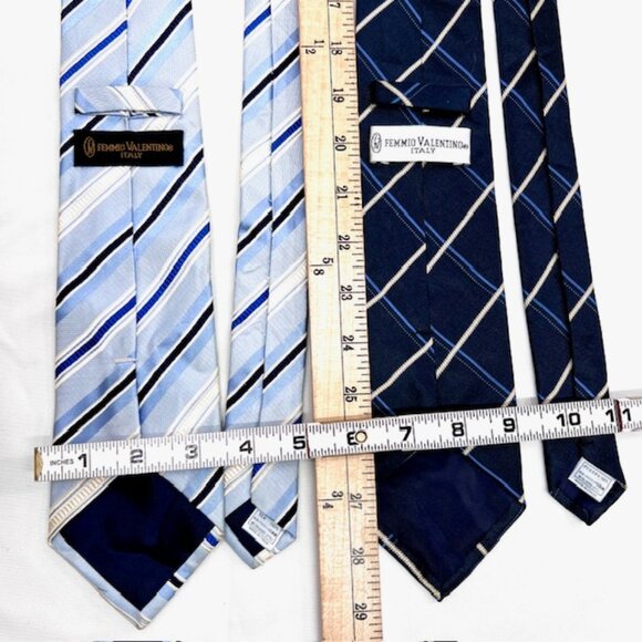 Set: 2 Valentino F Neckties Blue Striped +1 Valentino L Blue Handkerchief (60) - Picture 9 of 11
